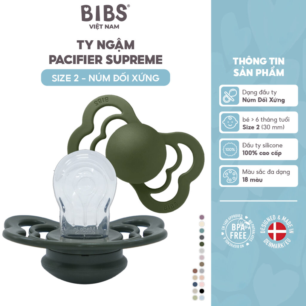 Ty ngậm núm đối xứng Silicone BIBS Pacifier Supreme Size 2 (trên 6 ...